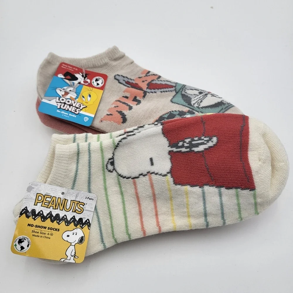 Peanuts Snoopy‎ & Looney Tunes 3 Pair Women's Shoe Size 4-10 No-Show Socks